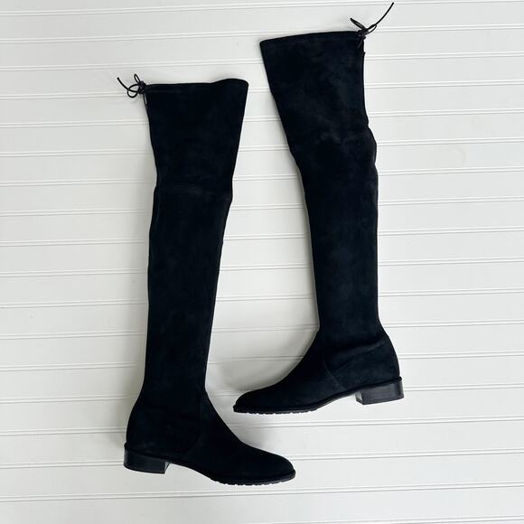 Stuart Weitzman Lowland Black Suede Over-the-Knee Boots Flat 1” Heel 7 - Picture 2 of 11